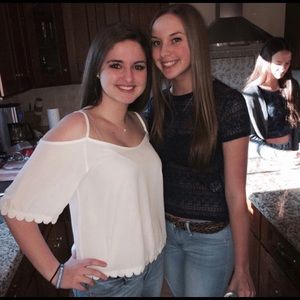 White Criss Cross Shirt with Scalloped Edges